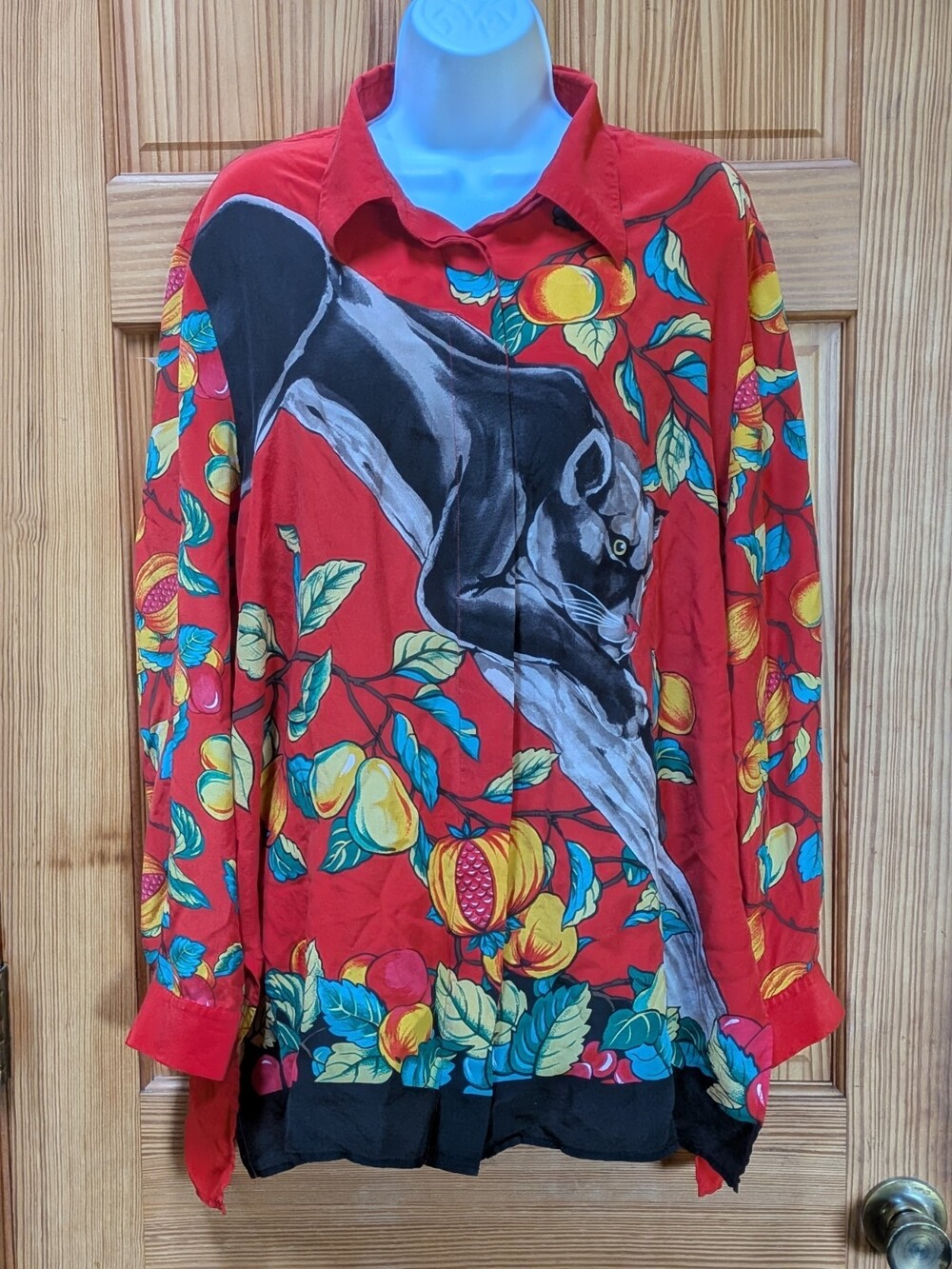 VTG 100% Silk Diane Gilman Womens 2X 90s Jaguar Print Blouse Shirt Rare Pristine